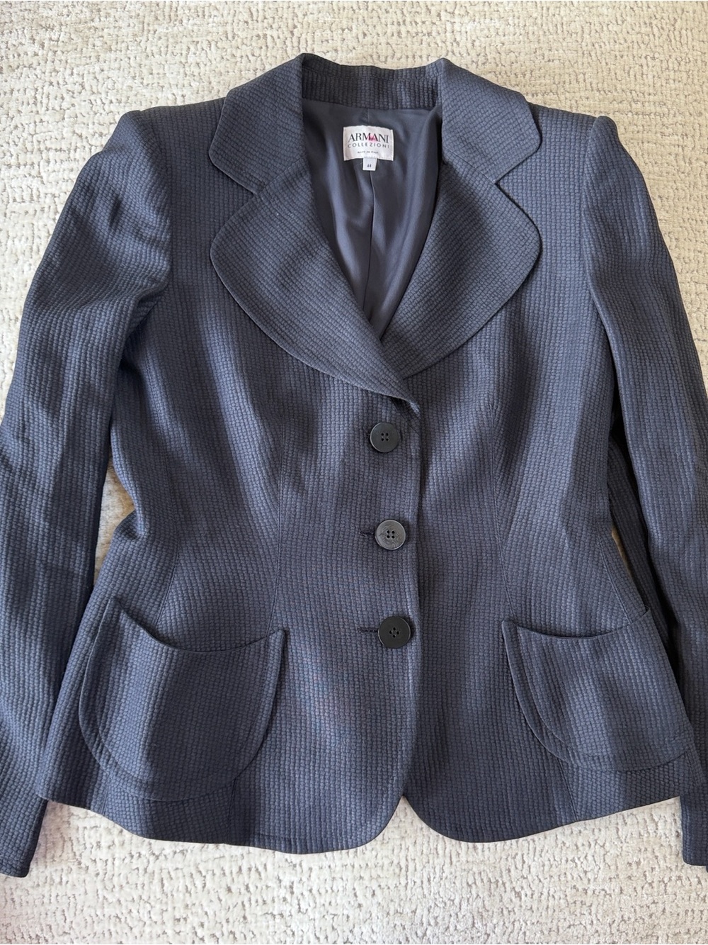 Armani Collezioni Navy Textured Three-Button Blazer.